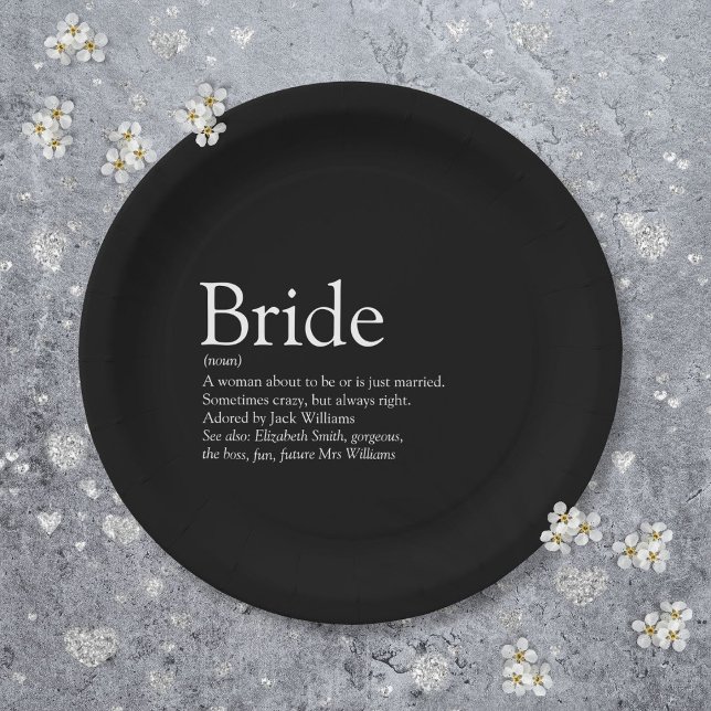 Bride Definition Bridal Shower Black and White Paper Plate (Bride Definition Bridal Shower Black and White Paper Plates)