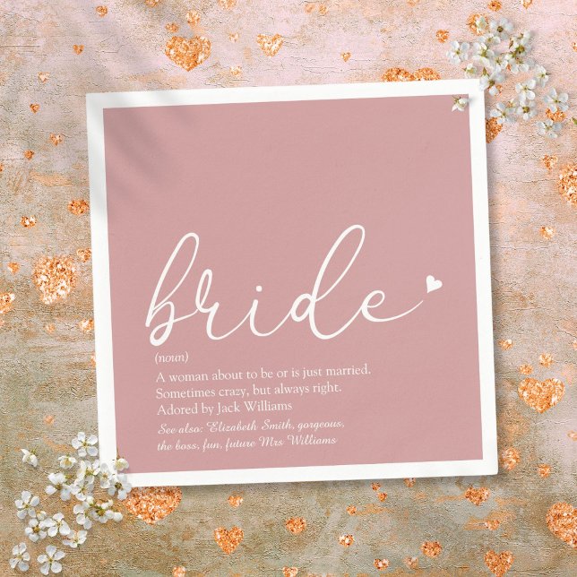 Bride Definition Bridal Shower Blush Pink Script Napkin (Bride Definition Bridal Shower Blush Pink Script Napkins)