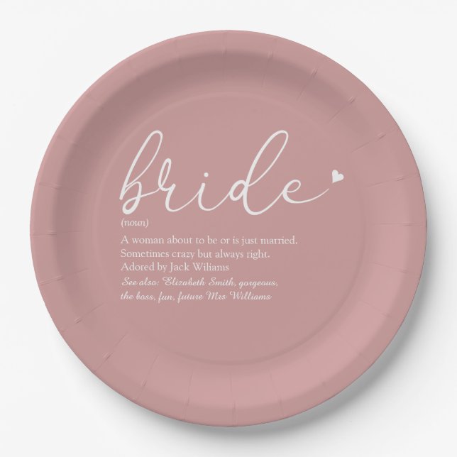Bride Definition Bridal Shower Dusty Rose Paper Plate (Front)