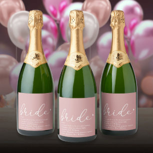 Bride Definition, Bridal Shower Girly Pink Script Sparkling Wine Label