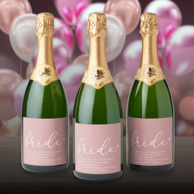 Bride Definition Bridal Shower Girly Pink Script Sparkling Wine Label (Bride Definition Bridal Shower Girly Pink Script Sparkling Wine Label)