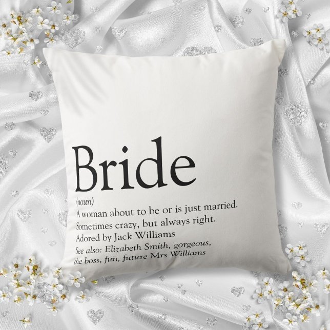 Bride Definition Bridal Shower Modern Typographic Cushion (Bride Definition Bridal Shower Modern Typographic Throw Pillow)