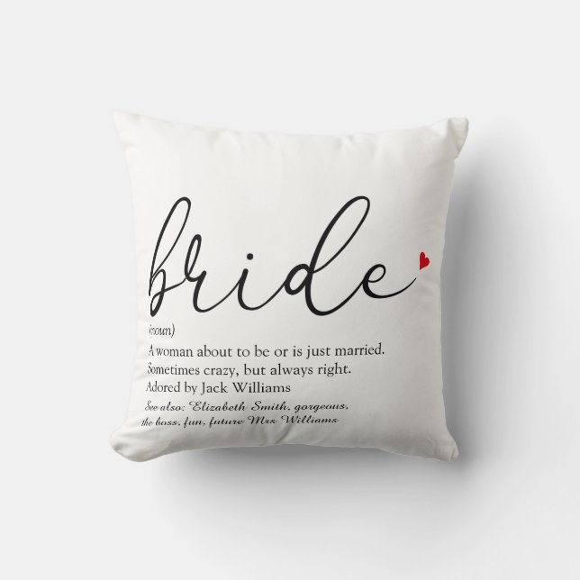 Bride Definition, Bridal Shower Script Love Hearts Cushion (Front)
