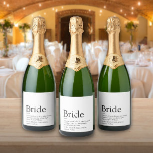 Bride Definition, Bridal Shower, Wedding Sparkling Wine Label