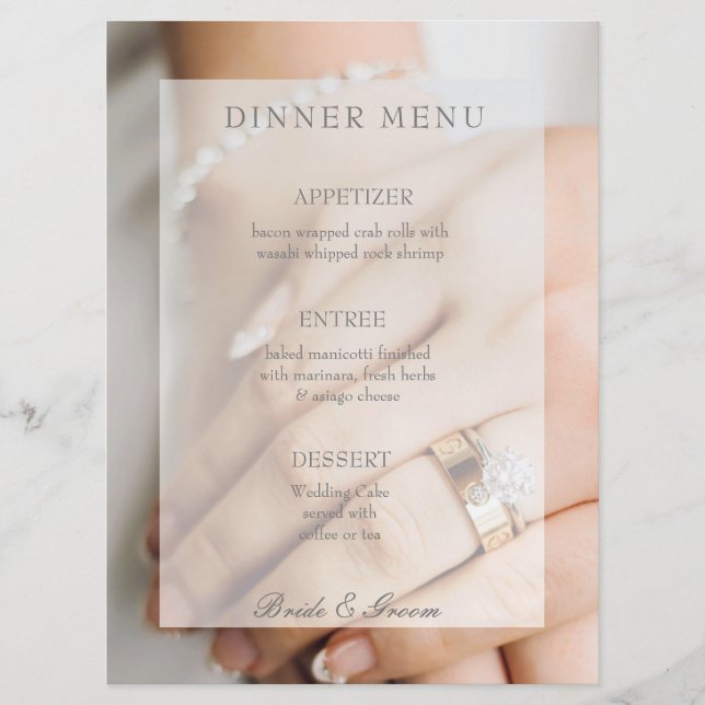 Bride diamond ring editable wedding menu (Front)