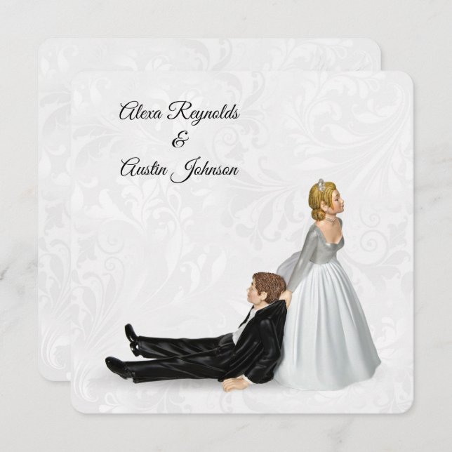 Bride Dragging The Groom Wedding Humor Invitation (Front/Back)