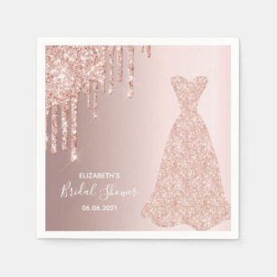 Bride dress Bridal Shower rose gold glitter drip Napkin