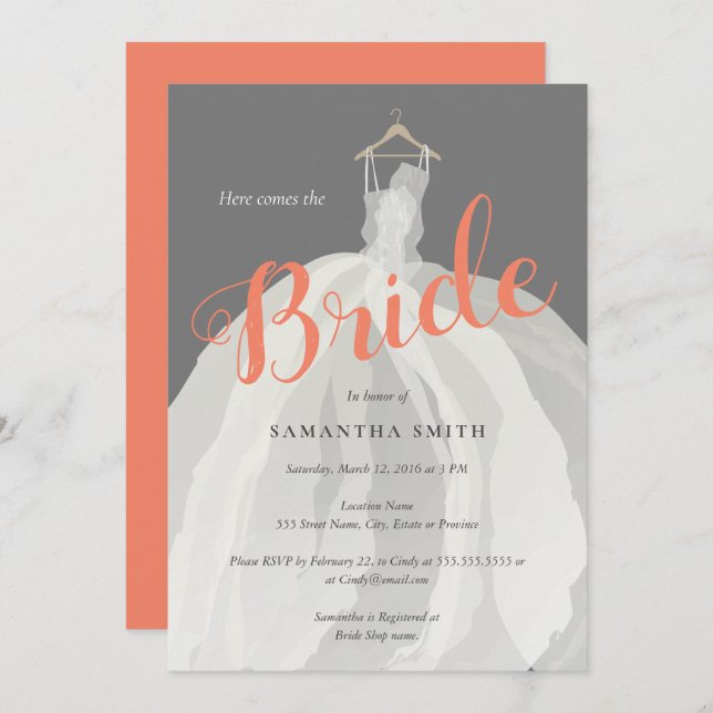 Bride dress wedding shower invitation (Front/Back)