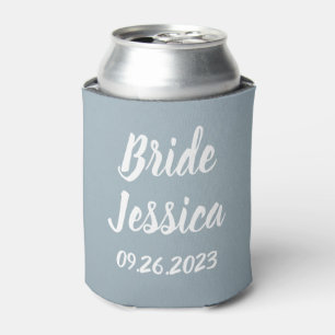 Bride Dusty Blue Elegant Script Gift Weddings Can Cooler