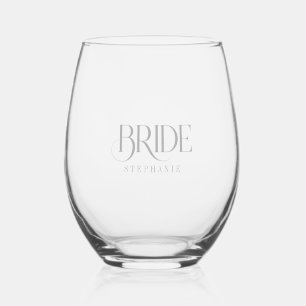 Bride Elegant Light Grey Typography Stemless Wine Glass