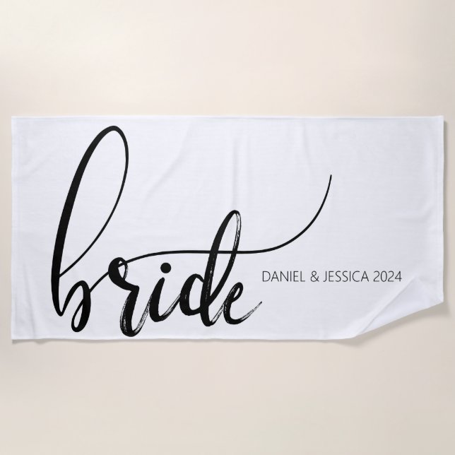 Bride Elegant Minimalist Wedding Beach Towel (Front)