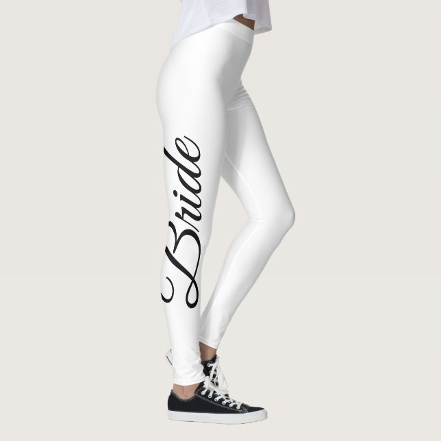Bride Elegant Script White Black Leggings (Right)
