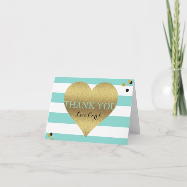 Bride & Family Gold Heart Teal Blue Personalised Card (Front)