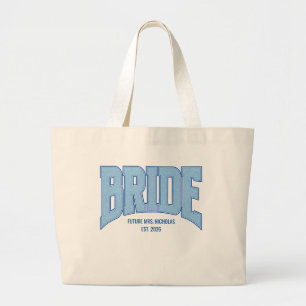 BRIDE Faux Glitter Varsity Engagement Bridal Large Tote Bag