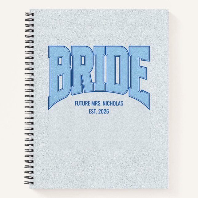 BRIDE Faux Glitter Varsity Engagement Bridal Notebook (Front)
