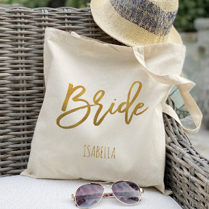 Bride faux gold foil personalised tote bag