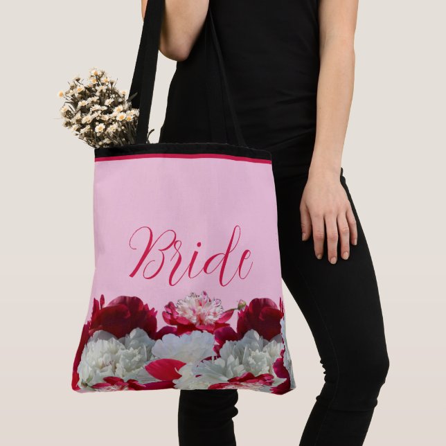 Bride Floral Peonies multi Print Tote Bag (Close Up)