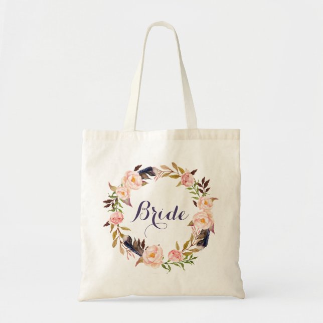 Bride Floral Personalised Tote Bag (Front)