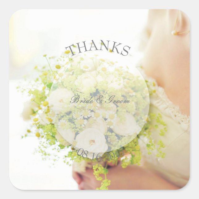 Bride flower bouquet editable wedding- Thanks Square Sticker (Front)