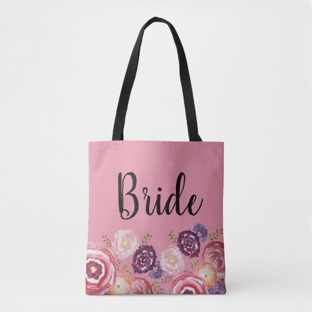 Bride Flower Pattern Pink Tote Bag (Front)