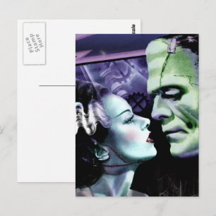 Bride & Frankie Monsters in Love Horror Postcard