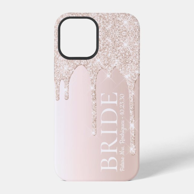 Bride Future Mrs Blush Pink Glitter Drip iPhone Case (Back)