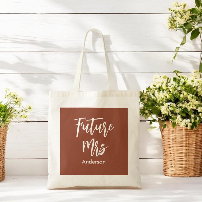 Bride Future Mrs Brown Terracotta Tote Bag (Creator Uploaded)