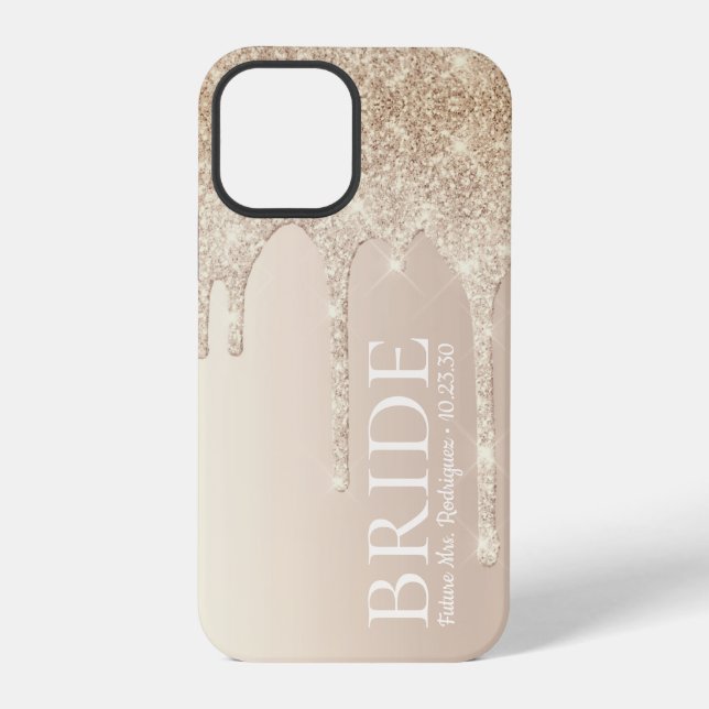 Bride Future Mrs Gold Glitter Drip iPhone Case (Back)