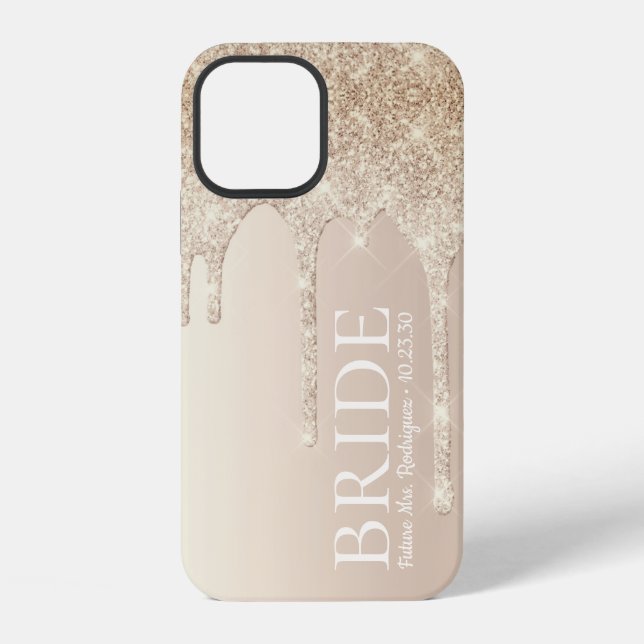 Bride Future Mrs Gold Glitter Drip iPhone Case (Back)