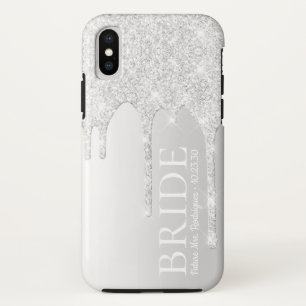 Bride Future Mrs Silver Glitter Drip iPhone XS Case