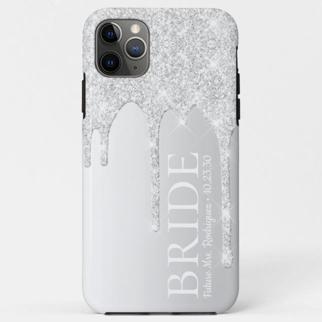 Bride Future Mrs Silver Glitter Drip Case-Mate iPhone Case (Back)