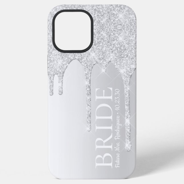 Bride Future Mrs Silver Glitter Drip iPhone Case (Back)