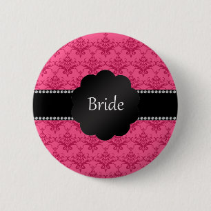 Bride gifts pink damask 6 cm round badge