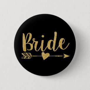 Bride Glitter-Print Golden 6 Cm Round Badge