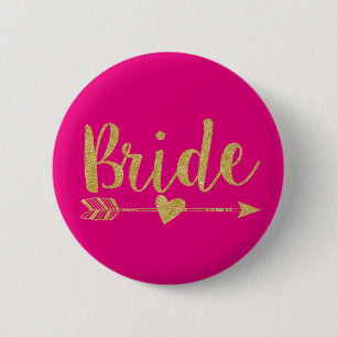 Bride   Glitter-Print Golden&Hot Pink 6 Cm Round Badge