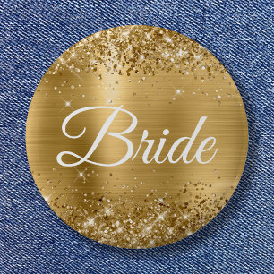 Bride Glittery Gold Foil 6 Cm Round Badge