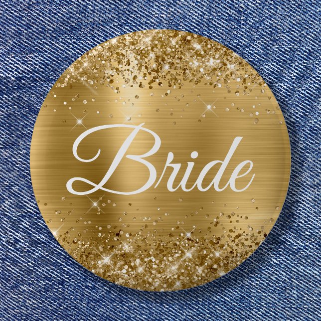 Bride Glittery Gold Foil 6 Cm Round Badge (Bride Glittery Gold Foil Button)