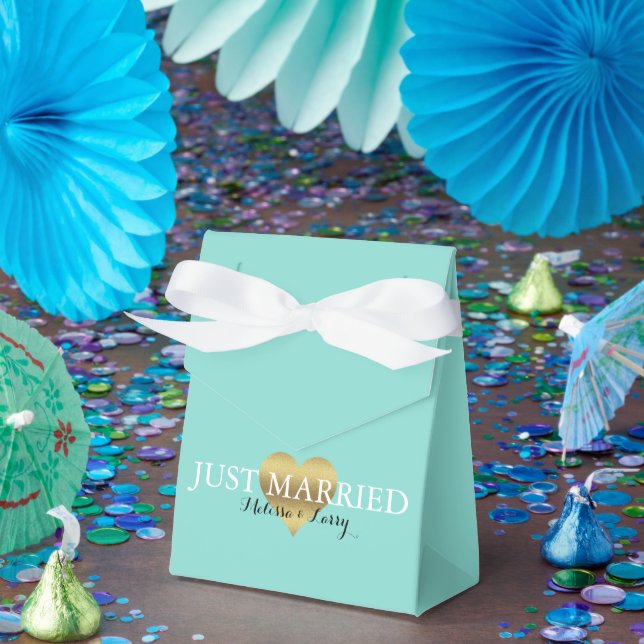 Bride Gold And Teal Blue Just Married Party Favour Box (Party)