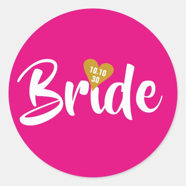 Bride Gold Date Heart Personalised Classic Round Sticker (Front)