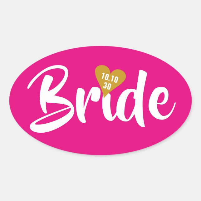 Bride Gold Date Heart Personalised Oval Sticker (Front)