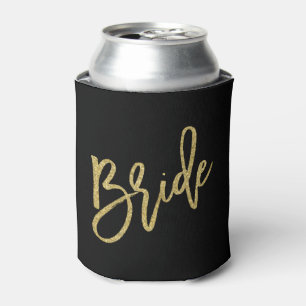 Bride Gold Glitter Script Can Cooler