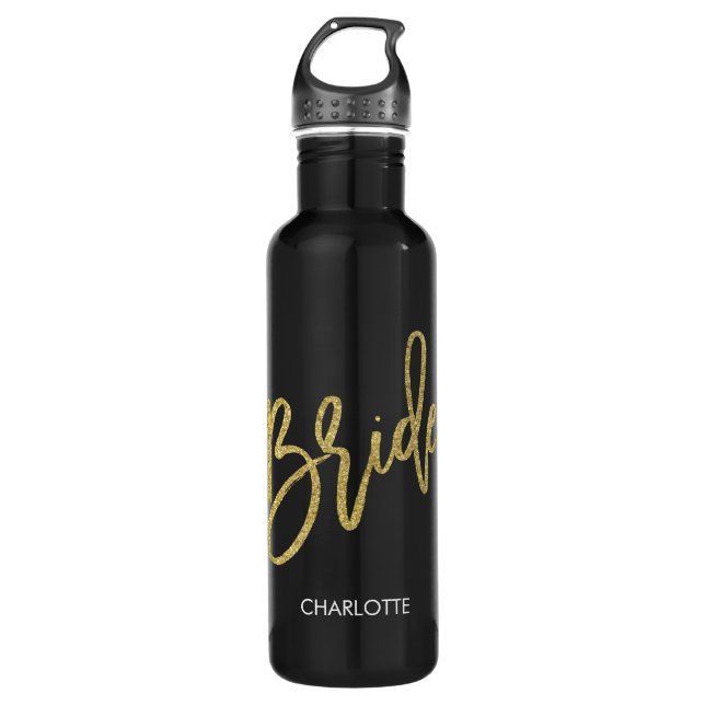 Bride Gold Glitter Script Personalised 710 Ml Water Bottle (Front)