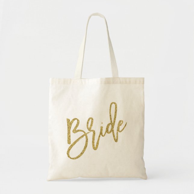 Bride Gold Glitter Script Tote Bag (Front)