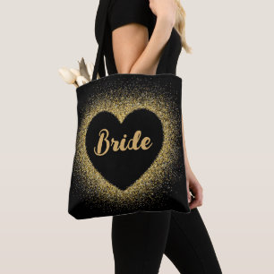 Bride Gold Heart Glitter Elegant Script Wedding  Tote Bag