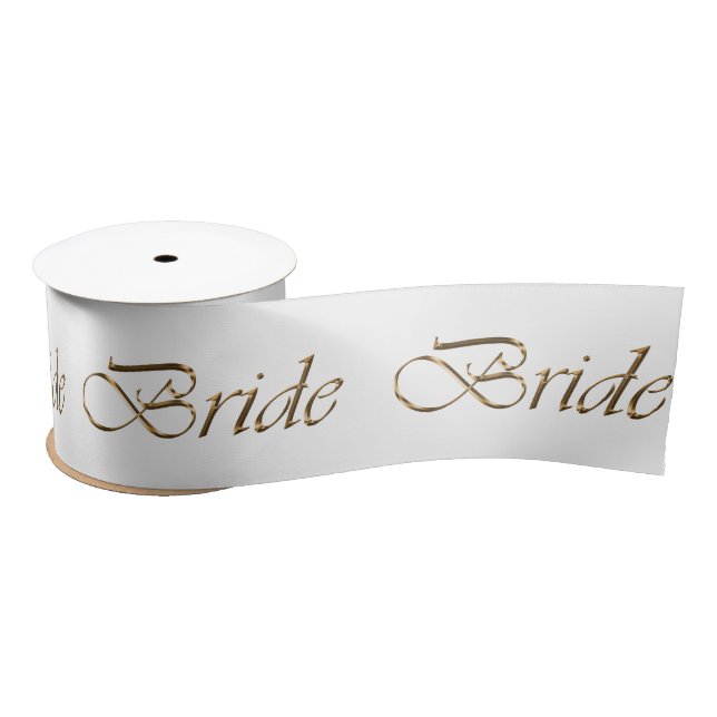 Bride gold script calligraphy pattern elegant chic satin ribbon (Spool)