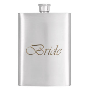 Bride, gold script elegant chic Bachelorette Party Hip Flask