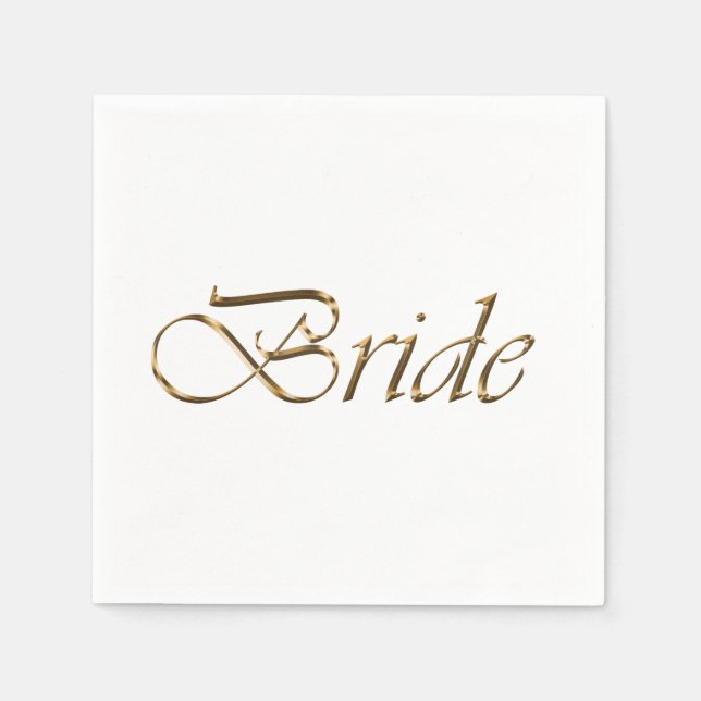 Bride gold script elegant chic bridal shower white napkin (Front)