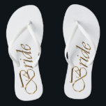 Bride, gold script elegant chic wedding flip flops<br><div class="desc">Bride,  gold script elegant chic white wedding Flip Flops</div>