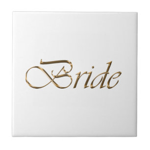 Bride, gold script elegant chic white ceramic tile