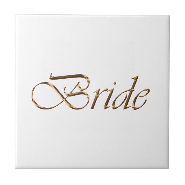 Bride, gold script elegant chic white ceramic tile (Front)